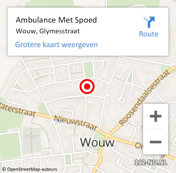 Locatie op kaart van de 112 melding: Ambulance Met Spoed Naar Wouw, Glymesstraat op 5 maart 2018 11:45