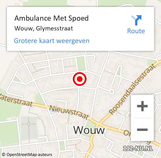 Locatie op kaart van de 112 melding: Ambulance Met Spoed Naar Wouw, Glymesstraat op 5 maart 2018 12:25
