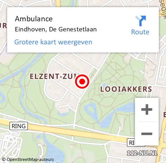 Locatie op kaart van de 112 melding: Ambulance Eindhoven, De Genestetlaan op 5 maart 2018 12:53