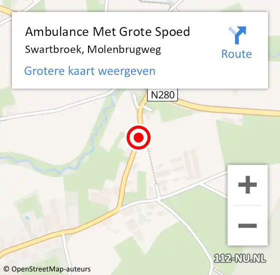 Locatie op kaart van de 112 melding: Ambulance Met Grote Spoed Naar Swartbroek, Molenbrugweg op 18 februari 2014 08:57