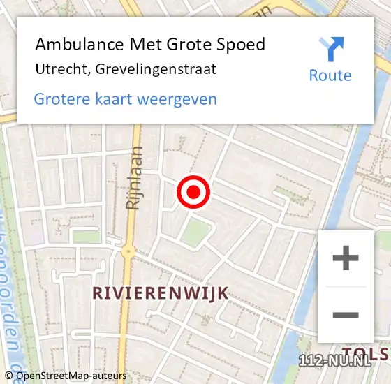 Locatie op kaart van de 112 melding: Ambulance Met Grote Spoed Naar Utrecht, Grevelingenstraat op 5 maart 2018 13:24