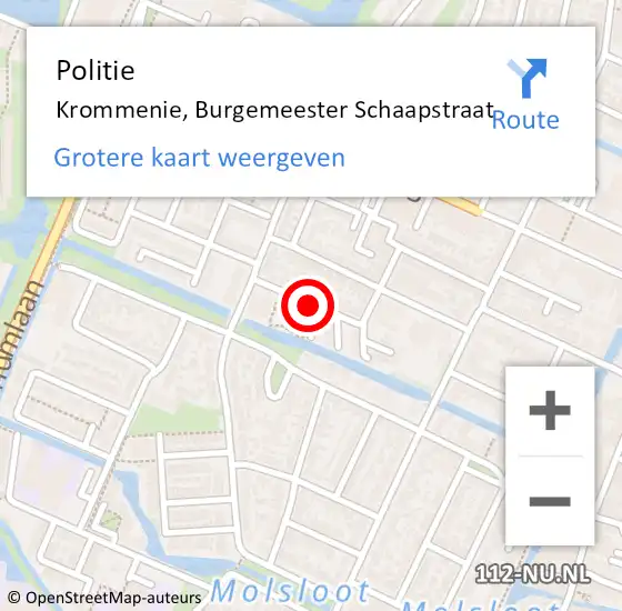 Locatie op kaart van de 112 melding: Politie Krommenie, Burgemeester Schaapstraat op 5 maart 2018 13:34