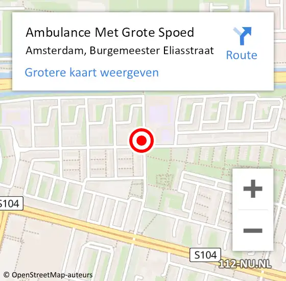 Locatie op kaart van de 112 melding: Ambulance Met Grote Spoed Naar Amsterdam, Burgemeester Eliasstraat op 5 maart 2018 13:44