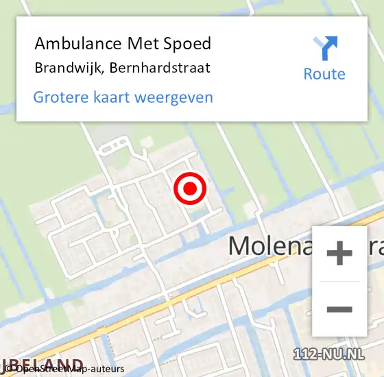 Locatie op kaart van de 112 melding: Ambulance Met Spoed Naar Brandwijk, Bernhardstraat op 5 maart 2018 14:34