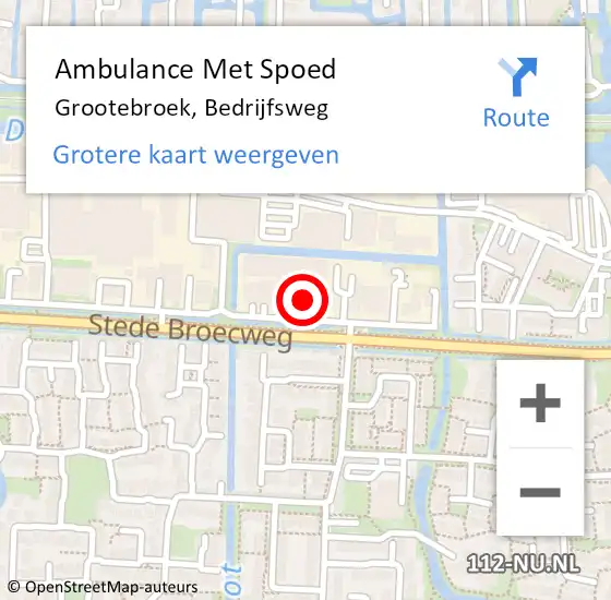 Locatie op kaart van de 112 melding: Ambulance Met Spoed Naar Grootebroek, Bedrijfsweg op 5 maart 2018 14:57