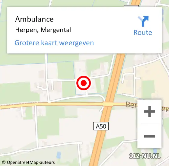 Locatie op kaart van de 112 melding: Ambulance Herpen, Mergental op 5 maart 2018 16:30