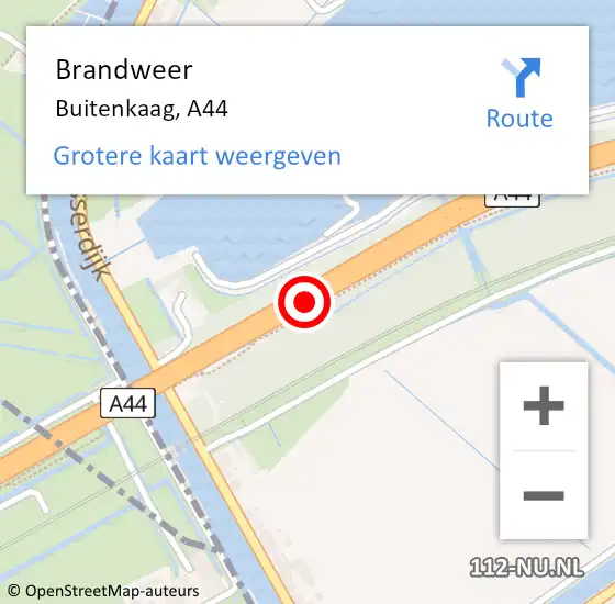Locatie op kaart van de 112 melding: Brandweer Buitenkaag, A44 op 5 maart 2018 16:31