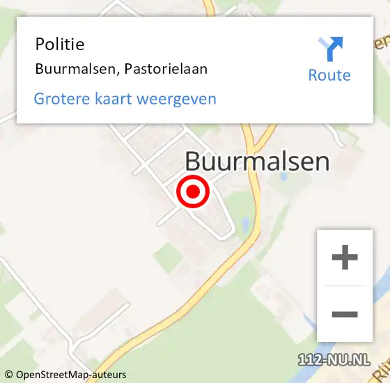 Locatie op kaart van de 112 melding: Politie Buurmalsen, Pastorielaan op 5 maart 2018 16:49