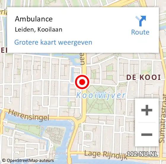 Locatie op kaart van de 112 melding: Ambulance Leiden, Kooilaan op 5 maart 2018 17:07