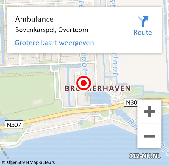 Locatie op kaart van de 112 melding: Ambulance Bovenkarspel, Overtoom op 18 februari 2014 09:25