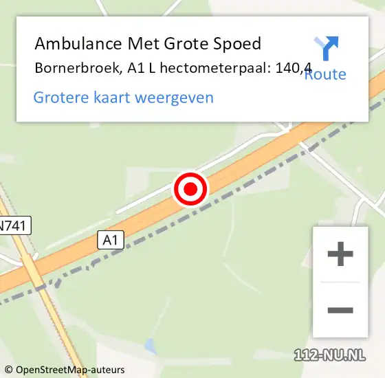 Locatie op kaart van de 112 melding: Ambulance Met Grote Spoed Naar Bornerbroek, A1 L hectometerpaal: 140,4 op 5 maart 2018 17:25