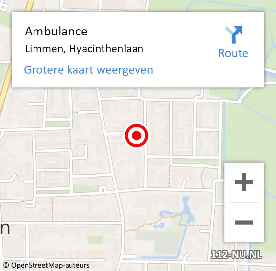 Locatie op kaart van de 112 melding: Ambulance Limmen, Hyacinthenlaan op 5 maart 2018 18:44