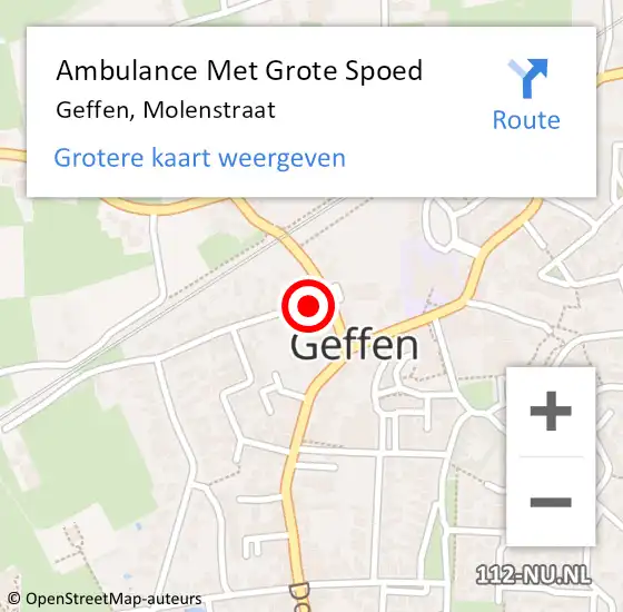 Locatie op kaart van de 112 melding: Ambulance Met Grote Spoed Naar Geffen, Molenstraat op 5 maart 2018 18:56