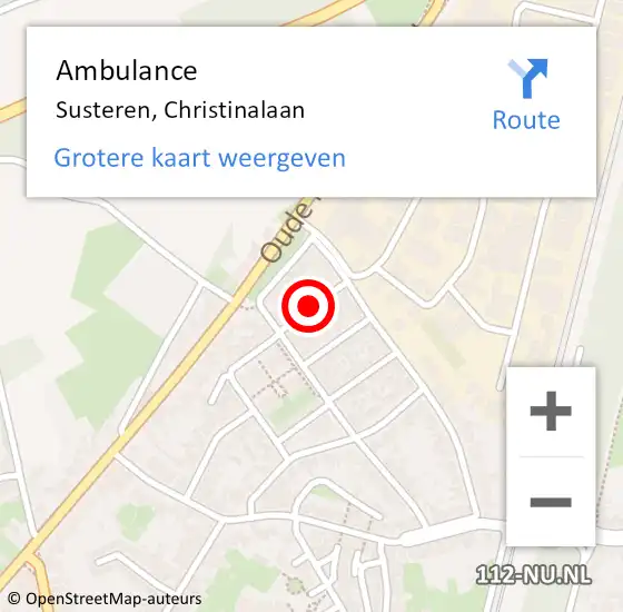 Locatie op kaart van de 112 melding: Ambulance Susteren, Christinalaan op 5 maart 2018 19:17