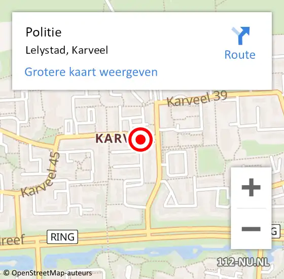 Locatie op kaart van de 112 melding: Politie Lelystad, Karveel op 5 maart 2018 19:37