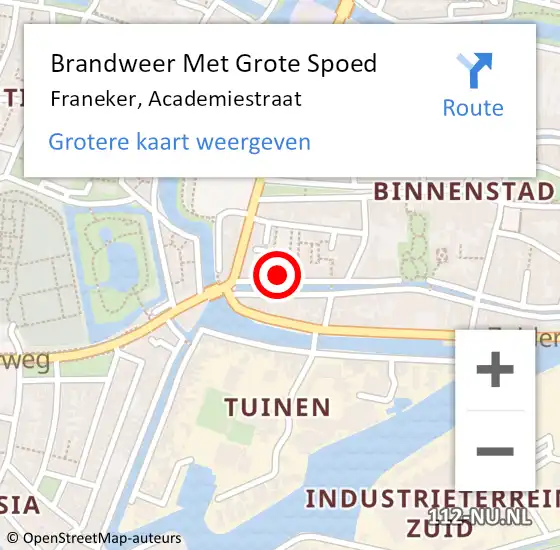 Locatie op kaart van de 112 melding: Brandweer Met Grote Spoed Naar Franeker, Academiestraat op 5 maart 2018 20:12