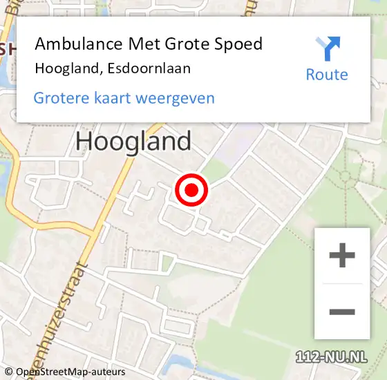 Locatie op kaart van de 112 melding: Ambulance Met Grote Spoed Naar Hoogland, Esdoornlaan op 5 maart 2018 21:14