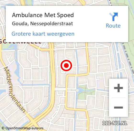 Locatie op kaart van de 112 melding: Ambulance Met Spoed Naar Gouda, Nessepolderstraat op 5 maart 2018 22:57