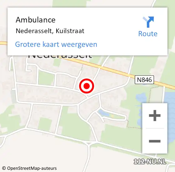 Locatie op kaart van de 112 melding: Ambulance Nederasselt, Kuilstraat op 5 maart 2018 23:08
