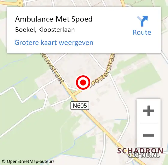 Locatie op kaart van de 112 melding: Ambulance Met Spoed Naar Boekel, Kloosterlaan op 6 maart 2018 00:04