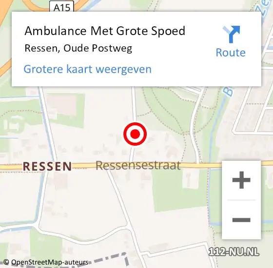 Locatie op kaart van de 112 melding: Ambulance Met Grote Spoed Naar Ressen, Oude Postweg op 18 februari 2014 09:50