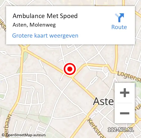 Locatie op kaart van de 112 melding: Ambulance Met Spoed Naar Asten, Molenweg op 6 maart 2018 03:31