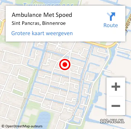 Locatie op kaart van de 112 melding: Ambulance Met Spoed Naar Sint Pancras, Binnenroe op 6 maart 2018 06:44