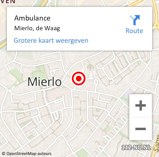 Locatie op kaart van de 112 melding: Ambulance Mierlo, de Waag op 6 maart 2018 09:13