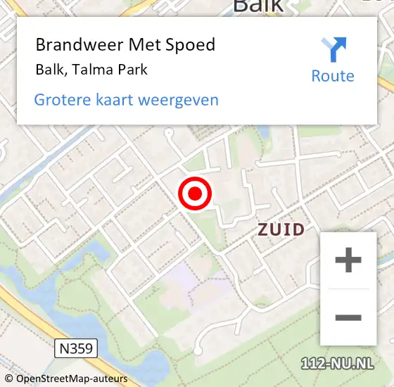 Locatie op kaart van de 112 melding: Brandweer Met Spoed Naar Balk, Talma Park op 6 maart 2018 09:34