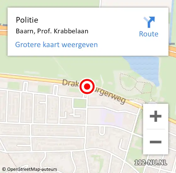 Locatie op kaart van de 112 melding: Politie Baarn, Prof. Krabbelaan op 6 maart 2018 09:46