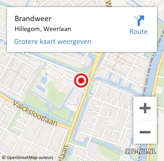 Locatie op kaart van de 112 melding: Brandweer Hillegom, Weerlaan op 6 maart 2018 10:13