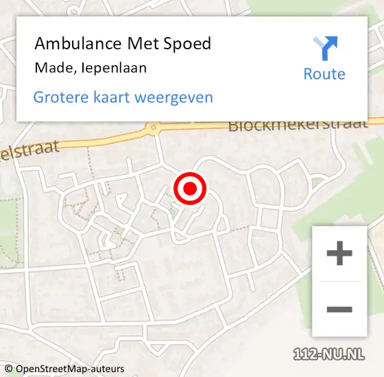 Locatie op kaart van de 112 melding: Ambulance Met Spoed Naar Made, Iepenlaan op 6 maart 2018 10:44