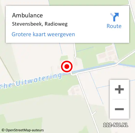 Locatie op kaart van de 112 melding: Ambulance Stevensbeek, Radioweg op 6 maart 2018 10:59