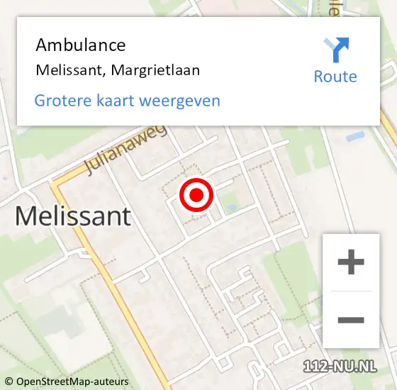 Locatie op kaart van de 112 melding: Ambulance Melissant, Margrietlaan op 6 maart 2018 12:17