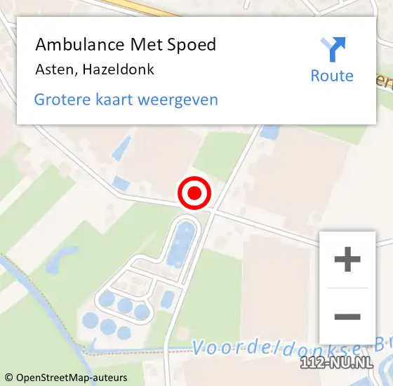 Locatie op kaart van de 112 melding: Ambulance Met Spoed Naar Asten, Hazeldonk op 6 maart 2018 13:07