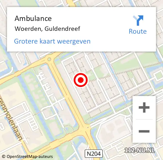 Locatie op kaart van de 112 melding: Ambulance Woerden, Guldendreef op 6 maart 2018 15:09