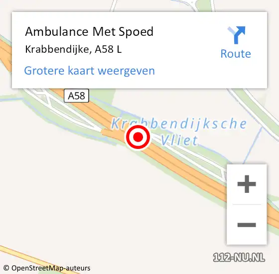 Locatie op kaart van de 112 melding: Ambulance Met Spoed Naar Krabbendijke, A58 L op 6 maart 2018 16:34