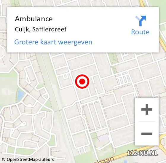 Locatie op kaart van de 112 melding: Ambulance Cuijk, Saffierdreef op 6 maart 2018 16:50