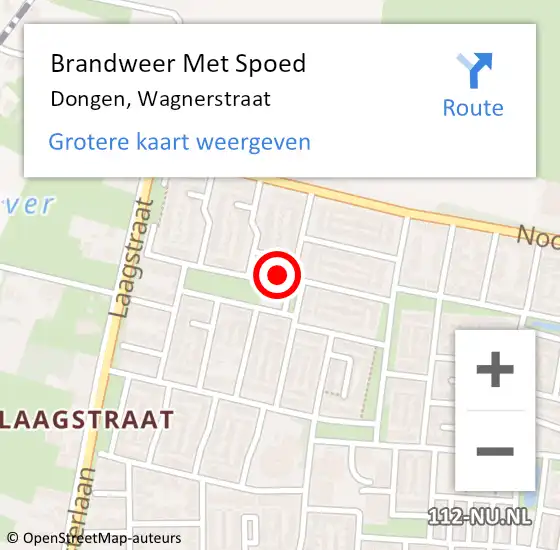 Locatie op kaart van de 112 melding: Brandweer Met Spoed Naar Dongen, Wagnerstraat op 18 februari 2014 11:01