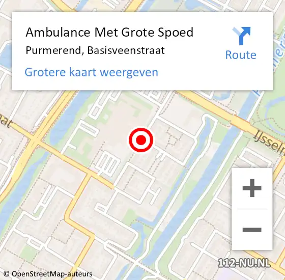 Locatie op kaart van de 112 melding: Ambulance Met Grote Spoed Naar Purmerend, Basisveenstraat op 6 maart 2018 18:23