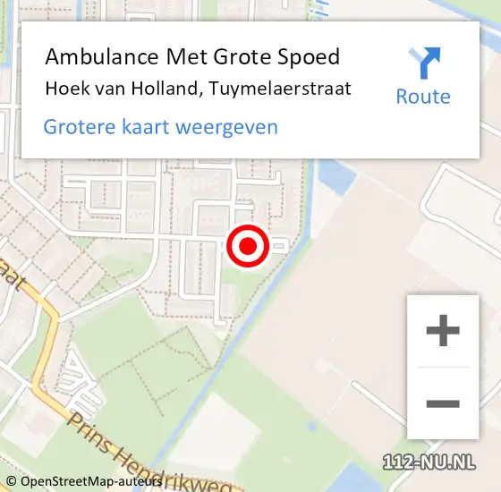 Locatie op kaart van de 112 melding: Ambulance Met Grote Spoed Naar Hoek van Holland, Tuymelaerstraat op 6 maart 2018 19:09