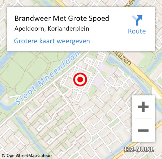 Locatie op kaart van de 112 melding: Brandweer Met Grote Spoed Naar Apeldoorn, Korianderplein op 6 maart 2018 20:50