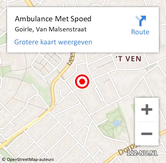 Locatie op kaart van de 112 melding: Ambulance Met Spoed Naar Goirle, Van Malsenstraat op 6 maart 2018 21:01