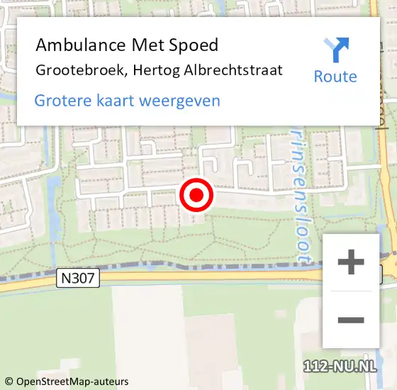 Locatie op kaart van de 112 melding: Ambulance Met Spoed Naar Grootebroek, Hertog Albrechtstraat op 6 maart 2018 22:26