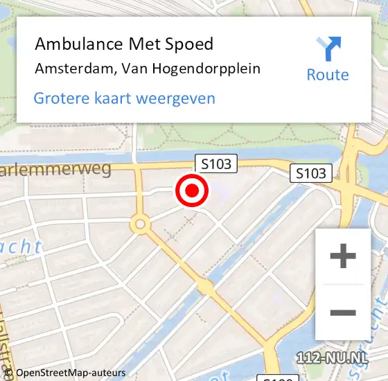 Locatie op kaart van de 112 melding: Ambulance Met Spoed Naar Amsterdam, Van Hogendorpplein op 6 maart 2018 23:06