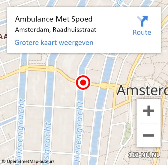 Locatie op kaart van de 112 melding: Ambulance Met Spoed Naar Amsterdam, Raadhuisstraat op 7 maart 2018 05:00