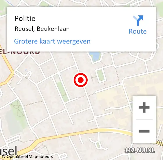 Locatie op kaart van de 112 melding: Politie Reusel, Beukenlaan op 7 maart 2018 07:45