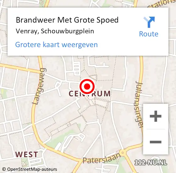 Locatie op kaart van de 112 melding: Brandweer Met Grote Spoed Naar Venray, Schouwburgplein op 7 maart 2018 09:25