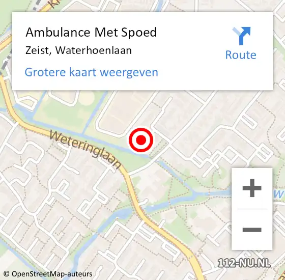 Locatie op kaart van de 112 melding: Ambulance Met Spoed Naar Zeist, Waterhoenlaan op 7 maart 2018 10:03