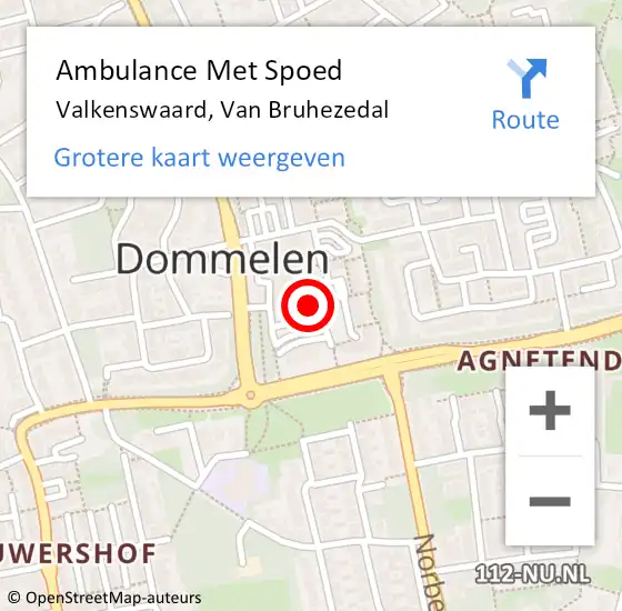 Locatie op kaart van de 112 melding: Ambulance Met Spoed Naar Valkenswaard, Van Bruhezedal op 7 maart 2018 11:28